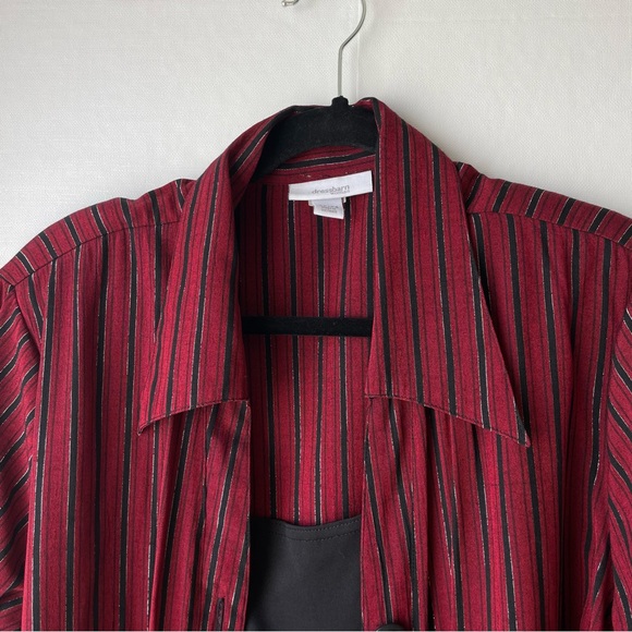 Dressbarn Button Up Blouse Built In Tank Shell Red/Black/Silver Striped Sz 22/24 - Picture 4 of 14